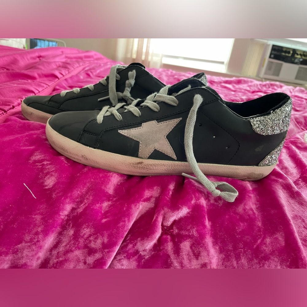 Golden Goose Superstar Leather Black & Glitter Low-Top Sneakers - Picture 2 of 7
